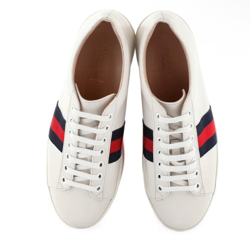 Authentic Gucci Web Striped Peggy Platform Sneake… - image 5